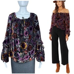 New Hale Bob Dark Floral Velvet Burnout Top Size L Whimsigoth Fairy Grunge